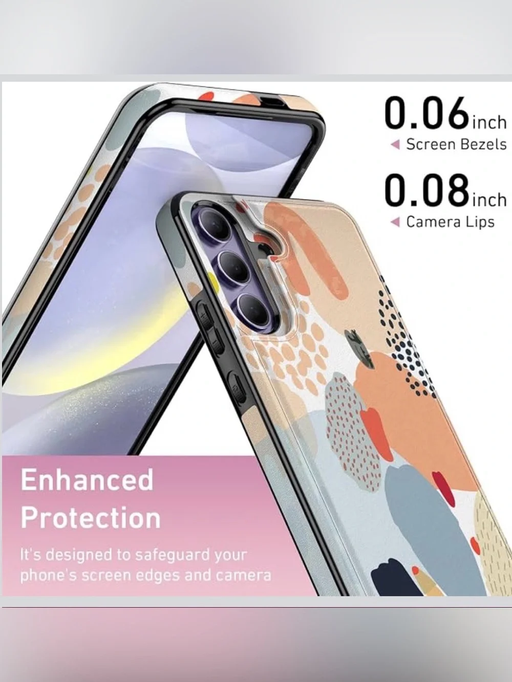 Stylish Abstract Print Wallet Phone Case with Card Slots - Peach & Blue  NIB